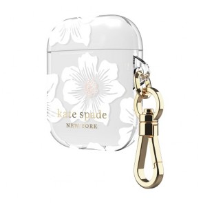 kate spade new york Flexible Case for AirPods - Hollyhock Cream/Blush/Translucent White/Glitter Flower Centers/Black Logo/Premium Gold Hardware