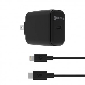 Griffin PowerBlock USB-C PD 20W Wall Charger with USB-C to Lightning Cable - Black (North America)