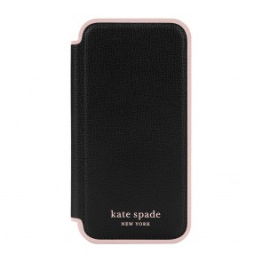 Kate Spade New York Folio Case for iPhone 13 Pro Max - Black/Pale Vellum Border/Pale Vellum Logo