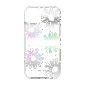 Kate Spade New York Protective Hardshell Case for iPhone 13 - Daisy Iridescent Foil/White/Clear/Gems