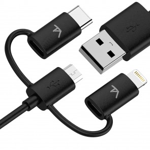 Tech Armor Tri Type-C (Lightning / Micro) USB Cable by Tech Armor to Sync / Charge 3ft Black - Tough-Braided Strong Jacket