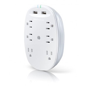 360 Electrical Studio 2.4 Surge Protector Wall Tap, 6 Outlets, 2.4 Amp/12W USB Charging