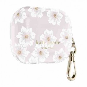 Kate Spade New York Protective AirPods Pro (2nd generation) Case - Hollyhock Cream/Blush/Translucent White/Glitter Flower Centers/Black Logo/Premium Gold Hardware