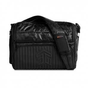 STM Dux 16L Premium Tech Messenger Bag - Carry On Travel Laptop Bag (Fits 15" Laptops) - Dual Format, Water Resistant & Luggage Passthrough - Black Camo