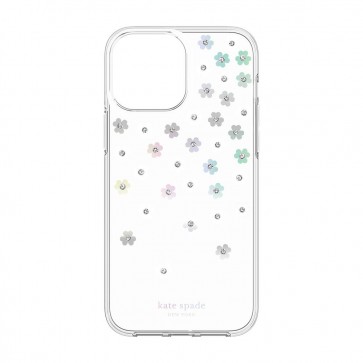 Kate Spade New York Protective Hardshell Case for iPhone 13 mini - Scattered Flowers/Iridescent/Clear/White/Gems