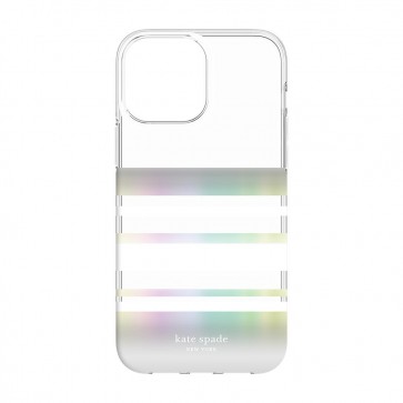 Kate Spade New York Protective Hardshell Case for iPhone 13 - Park Stripe/White/Iridescent/Clear