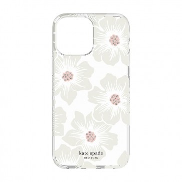 Kate Spade New York Protective Hardshell Case for iPhone 13 Pro - Hollyhock Floral Clear/Cream with Stones
