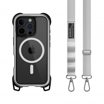 MagEasy Odyssey M+Strap Rugged Utillity Case iPhone 16 Pro Metal Silver/Galaxy Gray