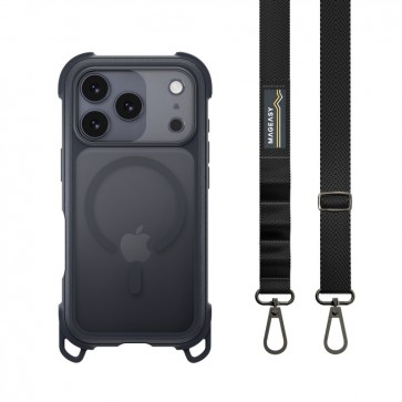 MagEasy Odyssey Strap M Rugged Utility Protective Case with Lanyard for iPhone 17 Pro Max Leatherette Midnight/Black