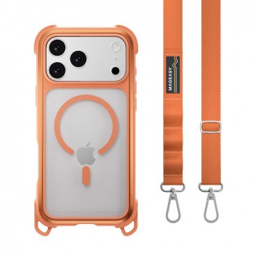 MagEasy Odyssey Strap M Rugged Utility Protective Case with Lanyard for iPhone 17 Pro Max Coral/Orange