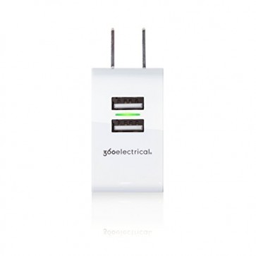 360 Electrical Vivid4.8 2-Port 4.8A USB Wall Charger (White)