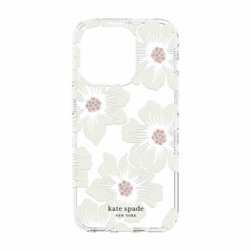 Kate Spade New York Protective Hardshell Case for iPhone 14 Pro - Hollyhock Floral Clear/Cream with Stones
