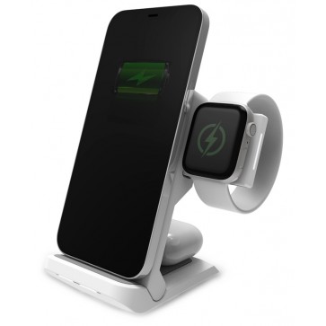 STM ChargeTree Go - Multi-Device Wireless Charging Station for iPhone/Samsung/Android, AirPods, Apple Watch - Qi Certified Charging Stand - White