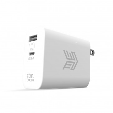 STM 65W Dual Port (USB-C & USB-A) Power Adapter (US plug) - white