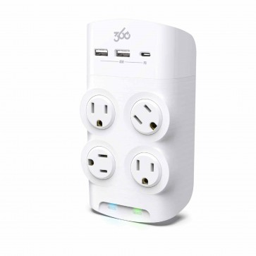 360 Electrical Revolve 45W 4-Outlet Rotating Surge Tap w/ 2 USB-A ports and 1 USB-C port