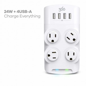 360 Electrical Revolve 24W 4-Outlet Rotating Surge Tap w/ 4 USB-A ports