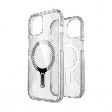 Speck iPhone 16e/15 PRESIDIO LUX GRIP CLEAR / PLATINUM GLITTER/ CHROME FINISH / SERENE SILVER