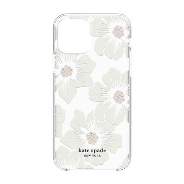 Kate Spade New York Protective Hardshell Case (1-PC Comold) for iPhone 12/iPhone 12 Pro - Hollyhock Floral Clear/Cream with Stones