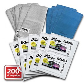 iKlear TS-100 Travel Singles, 200 Wet Wipes With Microfiber Polshing Cloths