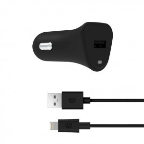 Griffin PowerJolt Universal USB-A 12W Car Charger with USB-A to Lightning Cable - Black
