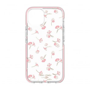 Kate Spade New York Defensive Hardshell Case for iPhone 13 mini - Falling Poppies/Blush/Clear/Gold Foil/Gems/Pink Bumper