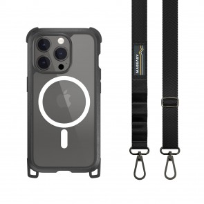 MagEasy Odyssey M + Strap iPhone 15 Pro - Leather Black / Black