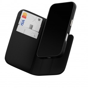 MagEasy Card Folio M Leather Flip Stand Case iPhone 16 Black