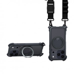 MagEasy Odyssey Ultra M 360 Magnetic Stand Guard Protective Case with Lanyard for iPhone 17 Pro Max Midnight/Black