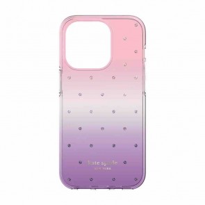 Kate Spade New York Protective Hardshell Case for iPhone 14 Pro - Ombre Pin Dot/Violet/Pink/Gems/Gold Foil