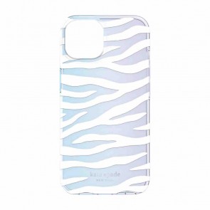 Kate Spade New York Protective Hardshell Case for iPhone 14 Plus - White Zebra/Iridescent Film/Pearl Foil