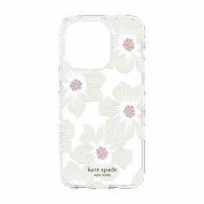 Kate Spade New York Protective Hardshell Case for iPhone 14 Pro Max - Hollyhock Floral Clear/Cream with Stones