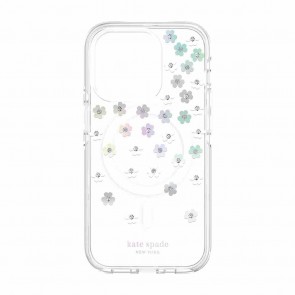 Kate Spade New York Defensive Hardshell for MagSafe Case for iPhone 14 Pro - Scattered Flowers/Iridescent/Clear/White/Gems