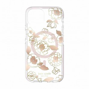 Kate Spade New York Defensive Hardshell for MagSafe Case for iPhone 14 Plus - Gold Floral/Gold Foil/Rose Gold Foil/Gems