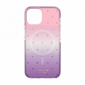 Kate Spade New York Defensive Hardshell for MagSafe Case for iPhone 14 Plus - Ombre Pin Dot/Violet/Pink/Gems/Gold Foil
