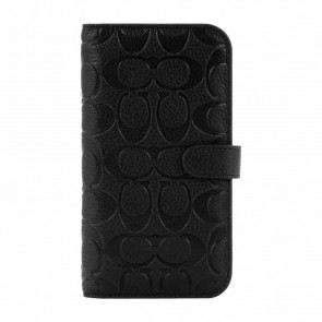 Coach Leather Folio Case for iPhone 14 Plus - Black Emboss Signature C Pebbled Leather