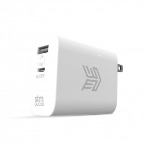 STM 65W Dual Port (USB-C & USB-A) Power Adapter (US plug) - white