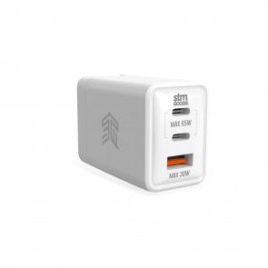 STM 65W three port (USB-C x2 & USB-A) power adapter (univ) - white