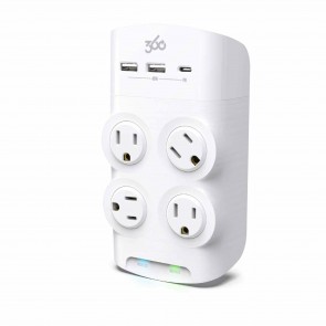 360 Electrical Revolve 45W 4-Outlet Rotating Surge Tap w/ 2 USB-A ports and 1 USB-C port