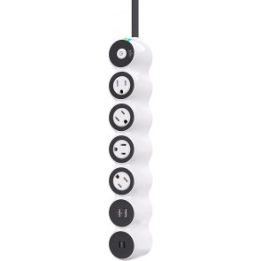 360 Electrical PowerCurve 77W Braided 4-Outlet Rotating Surge Strip w/ 2 USB-A ports and 2 USB-C ports (6ft - White/Volcanic Grey)