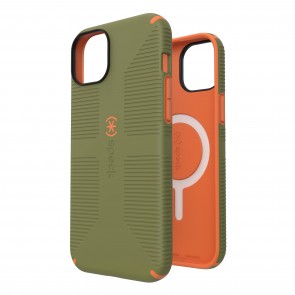 Speck iPhone 15 Plus PRESIDIO CLEAR GRIP BUSH GREEN / PUMPKIN PIE