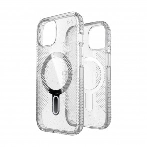 Speck iPhone 16e/15 PRESIDIO LUX GRIP CLEAR / PLATINUM GLITTER/ CHROME FINISH / SERENE SILVER