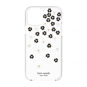 Kate Spade New York Protective Hardshell Case (1-PC Comold) for iPhone 12 mini - Scattered Flowers Black/White/Gold Gems/Clear/White Bumper