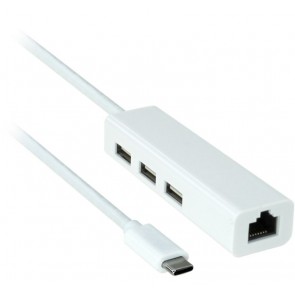 Professional Cable USB-C to Ethernet RJ45 with 3 Port USB Hub --  USB 2.0 Hub. Gigabit Ethernet