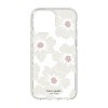 Kate Spade New York Defensive Hardshell Case for MagSafe for iPhone 13 mini - Hollyhock Floral Clear/Cream with Stones/Cream Bumper
